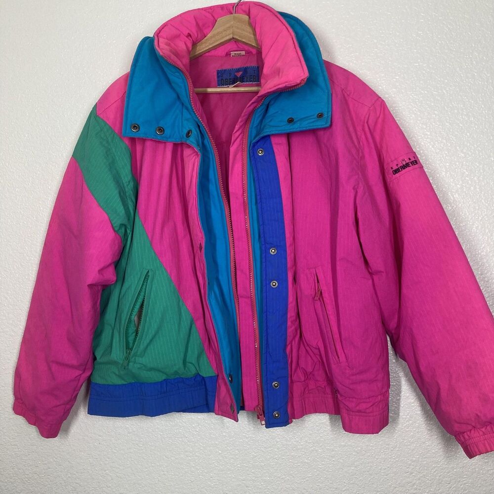 VINTAGE Sport Obermeyer Jacket Womens 8 Pink Colorblock Diamond Ski Puffer 90s - Picture 3 of 16
